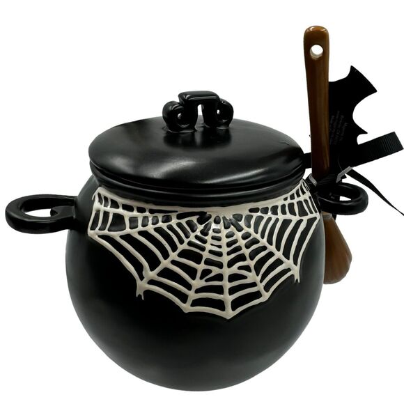 Rae Dunn Black Cauldron Hocus Pocus Spider Web Canister Spoon Set Bowl New 2024 - Picture 6 of 9